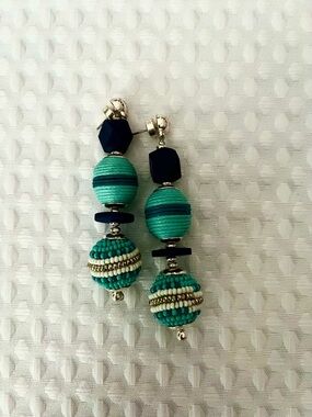 Chico's Turquoise and Navy Beaded Drop Earrings